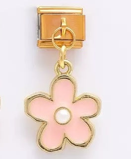 Dangling Pink Flower Gold